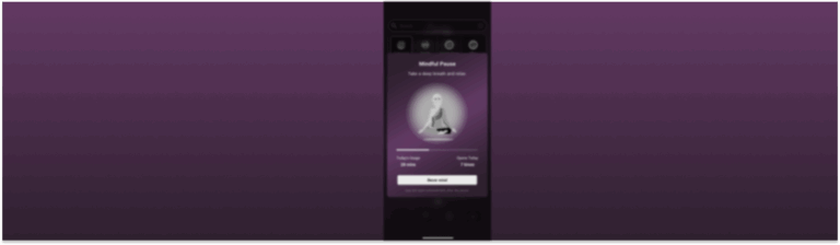 A phone screen showing the Mindful Pause dialog designed to reduce screen time and curb phone addiction.