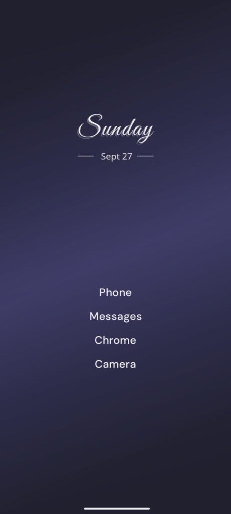 Yin Yang Launcher Minimal layout with the same apps as a plain text list