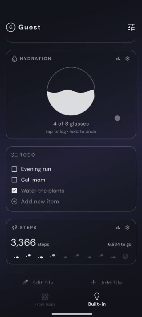 Yin Yang Launcher My Space with built-in Hydration, To-do and Steps widgets